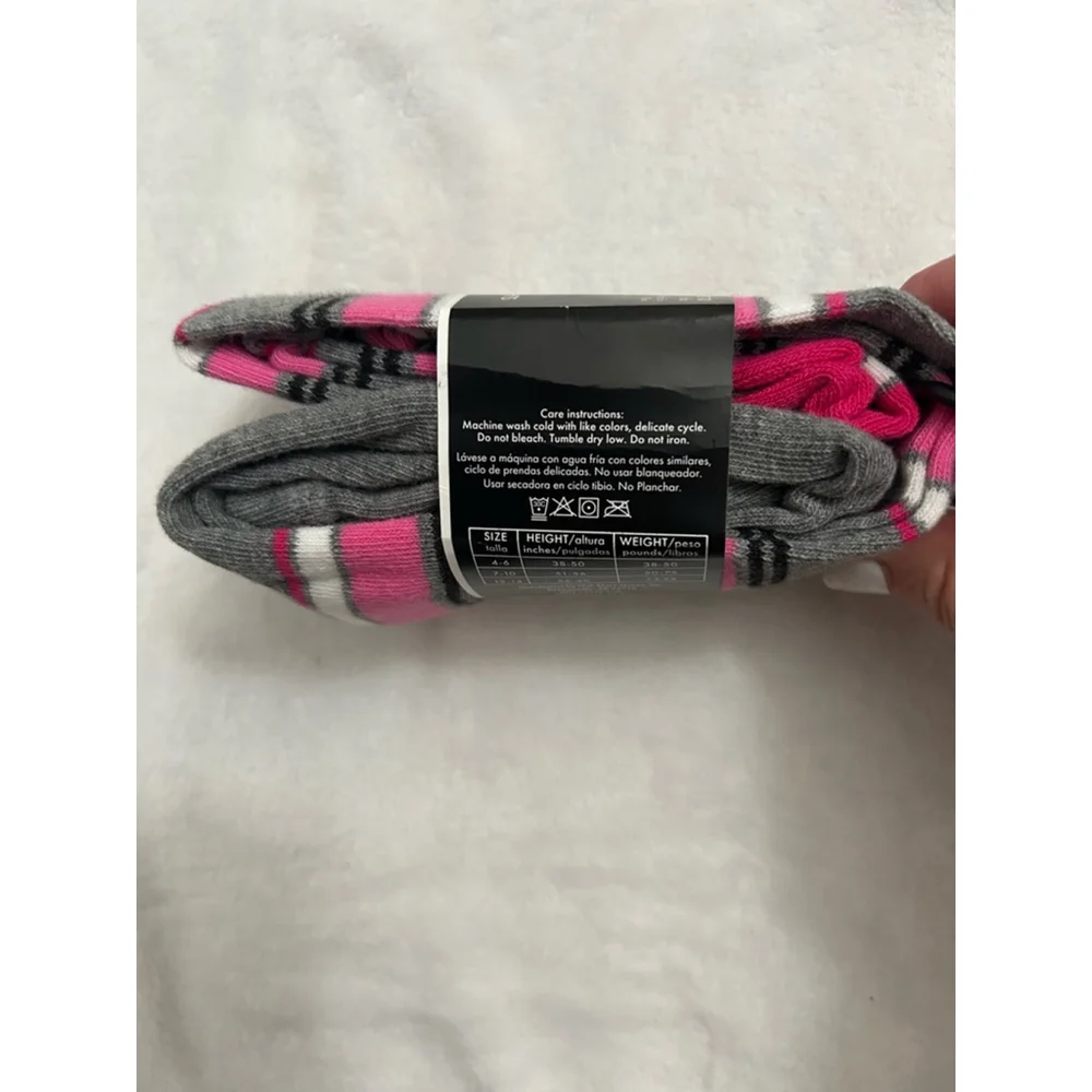 NEW Girls George Tights Size 7-10 Gray Pink Striped Heavyweight Cotton